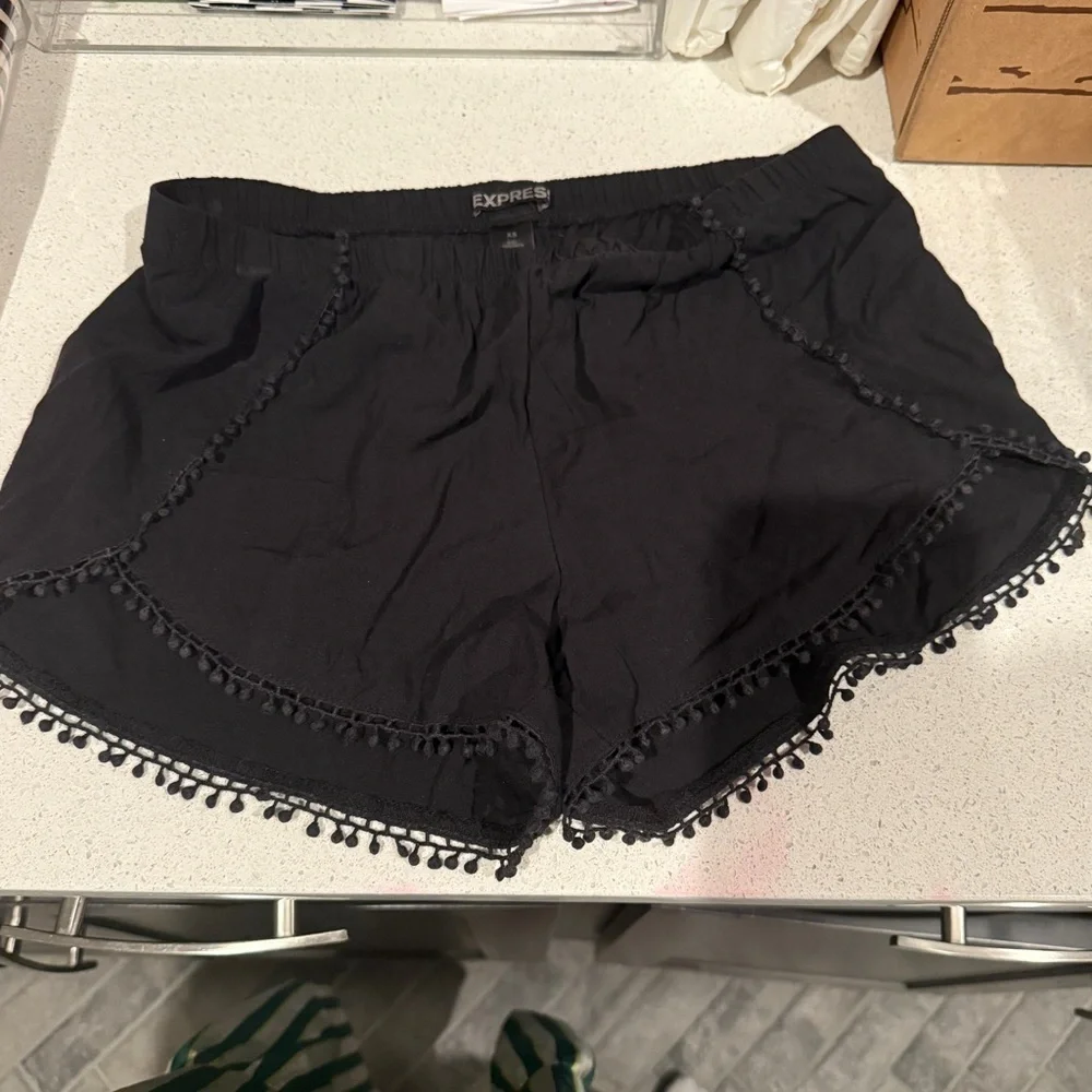 Express Women's Black Shorts with Pom-Pom Trim